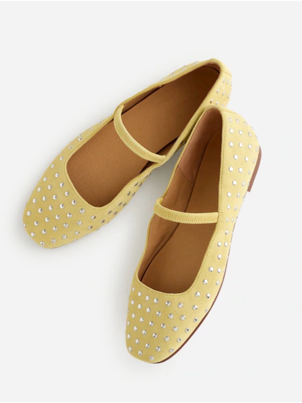 Madewell Greta Ballet Flat in Stud Embellished Suede in Iced Lemon